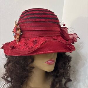 Elegant Red Lace Women's Hat wedding tea party